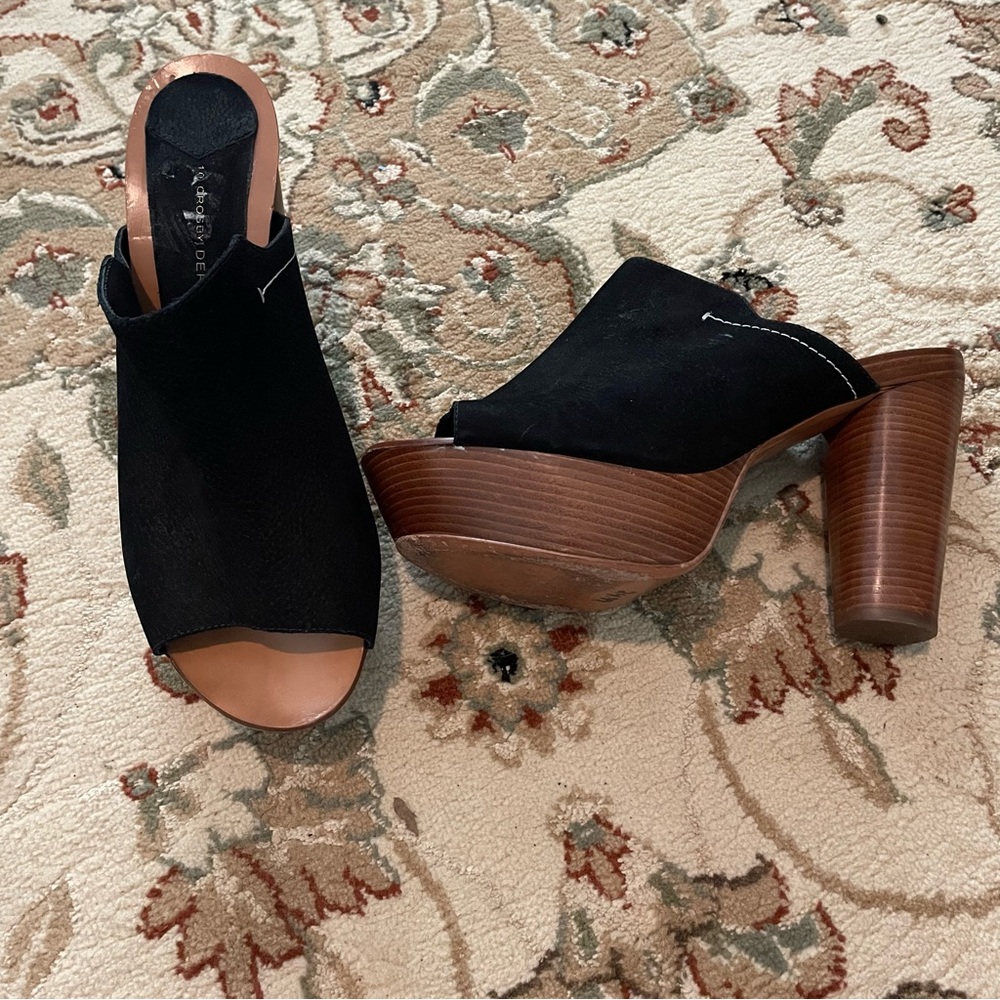 10 Crosby Derek Phillip Lam Platform Leather 9.5 Shoes Heels Mules Black